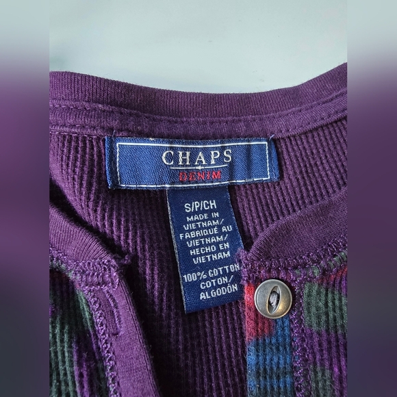 Chaps Aztec Print Womens Thermal Henley Tee S Purple - Picture 3 of 7